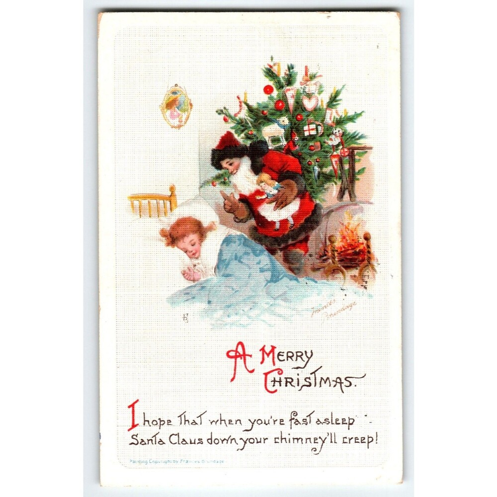 Christmas Postcard Signed Frances Brundage Santa Claus Girl Sleep Gabriel German